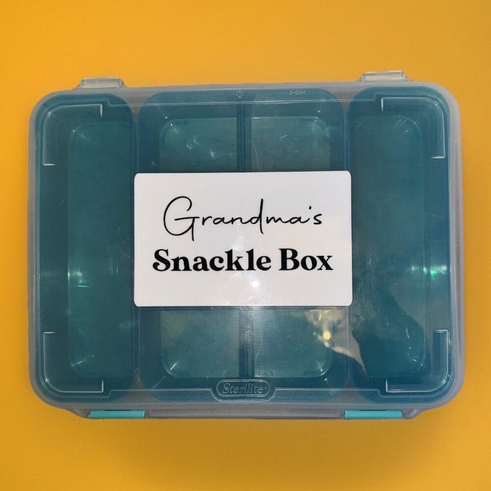 Plastic Tote Storage Box Grandma’s Snackle Box EUC Great Gift For Grandma Shares - Picture 1 of 5